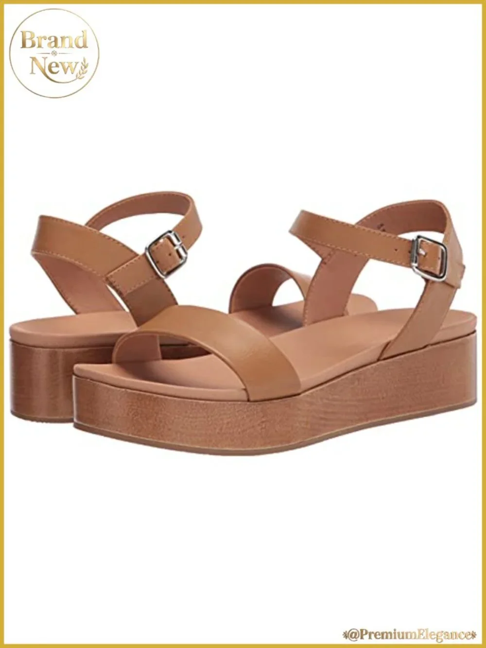 Women's Two Band Ankle Strap Open Toe Flatform Sandals Faux Leather
